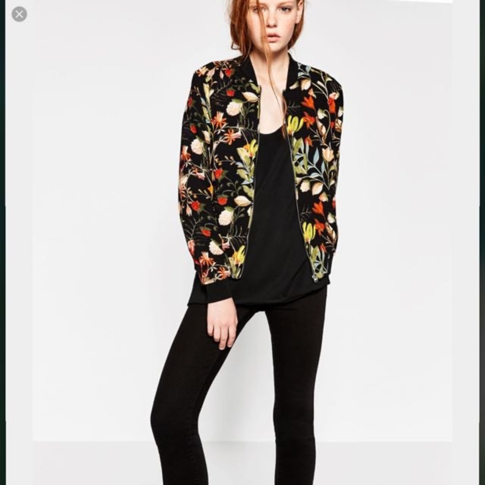 Zara Floral Print Bomber Jacket